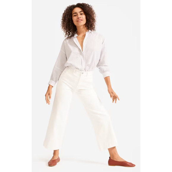 Everlane Wide Leg Crop White Bone Casual Basic Natural Summer Spring Pants - Picture 1 of 12